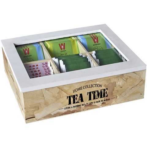 מארז עץ טבעי לתה, דגם 6 תאים "TEA TIME"