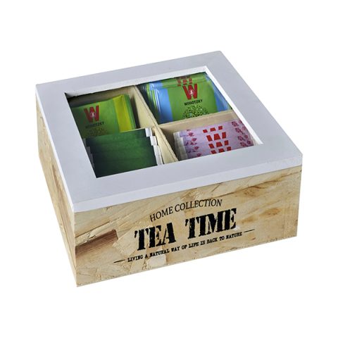 מארז עץ טבעי לתה דגם 4 תאים TEA TIME"